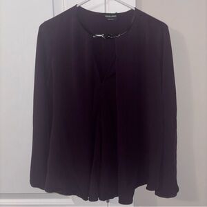 Giorgio Armani Plum Georgette Pleated Buckle Neck Detailed Oversized Blouse